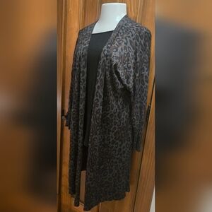Terra & Sky Leopard Print Duster/Cardigan - Dark Green & Black